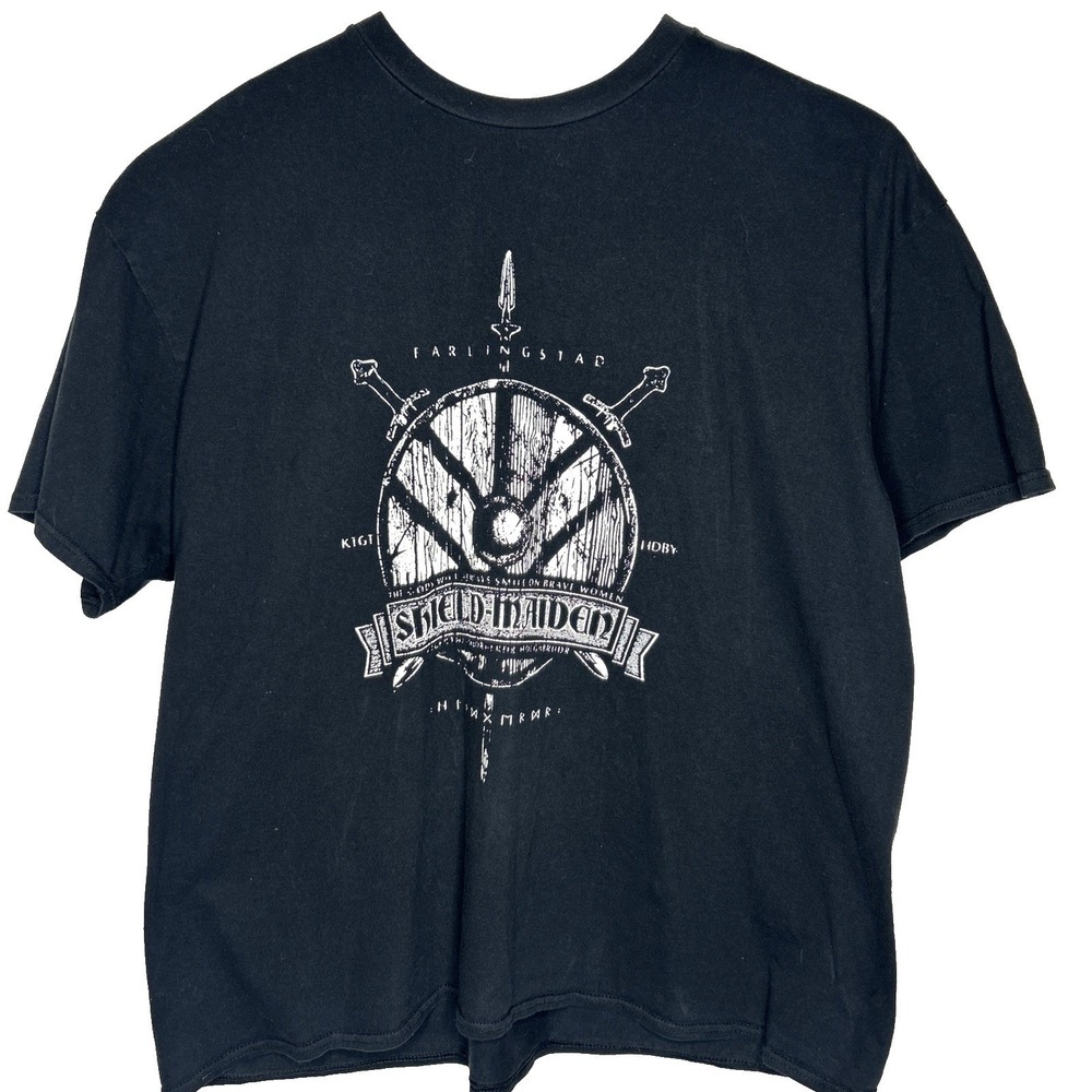 Farlingstad Shield Maiden T-Shirt Men 2XL Norse Viking Warrior Runes Sword Black
